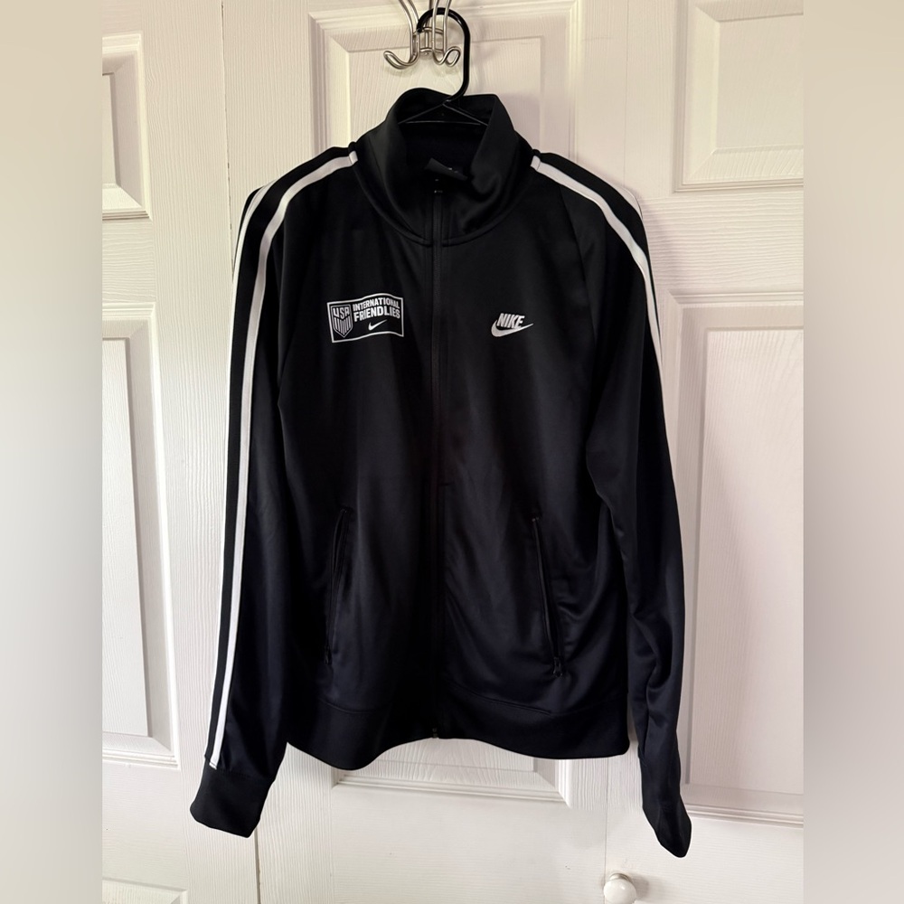 Nike Black Track-Style Zip Jacket with White Stripe Accents unisex
